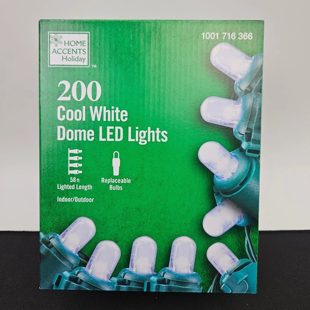 Home Accents Holiday 200 Cool White Dome LED Lights 58 ft Green Wire In/Outdoor‎